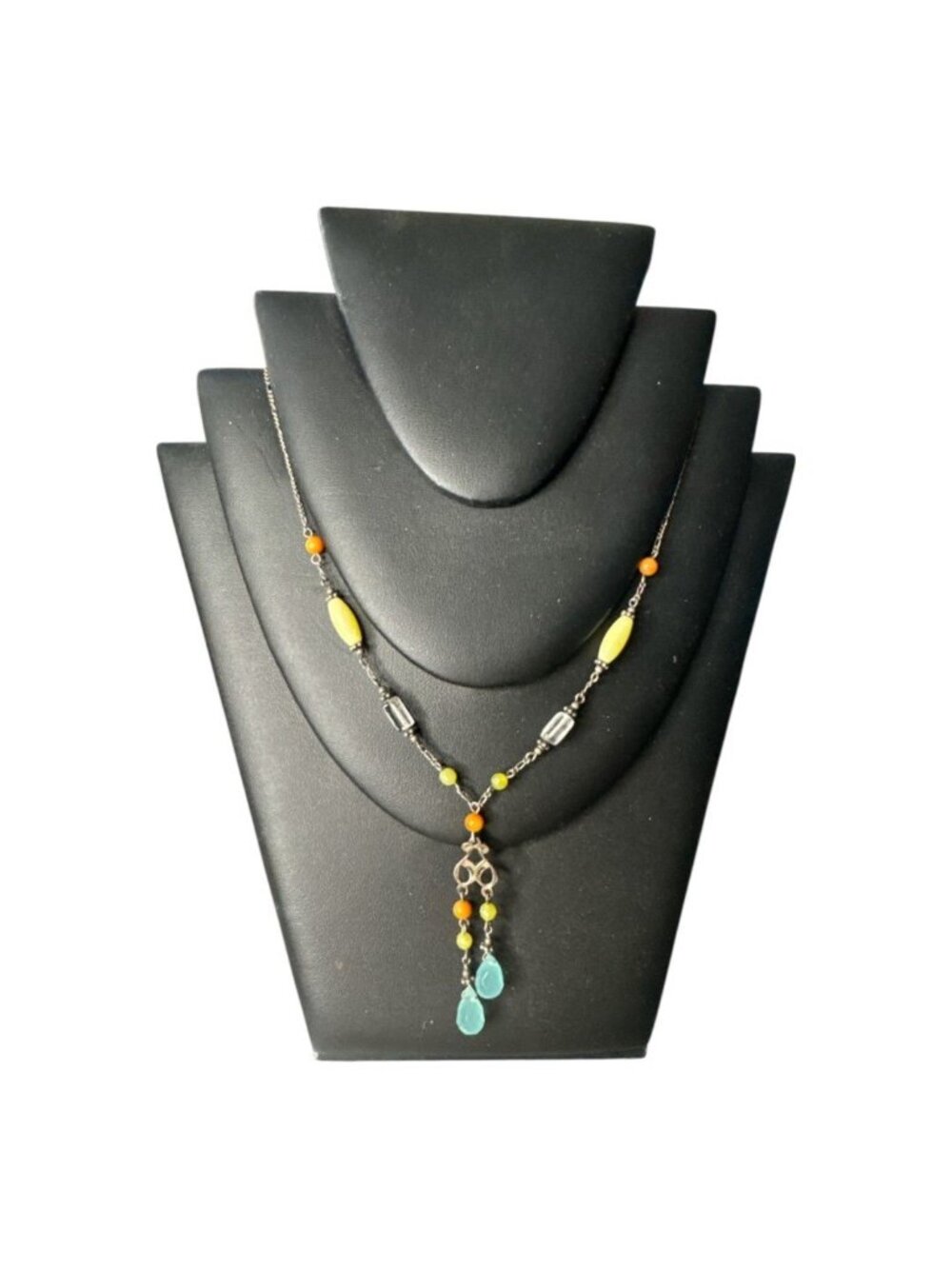 Italian Sterling Silver Beaded Necklace 14” Multi‑Color Glass Beads Turquoise Te